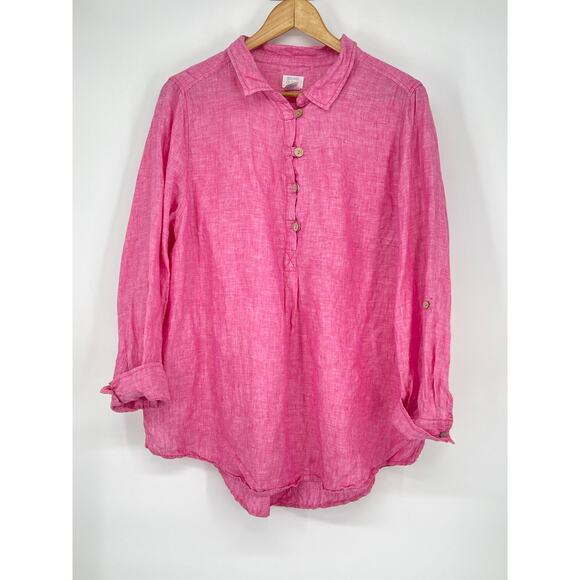 Sigrid Olsen Shirt‎ Top Blouse Button Up Pink 100% Linen Roll Tab Sleeve Size 1X - Picture 1 of 5